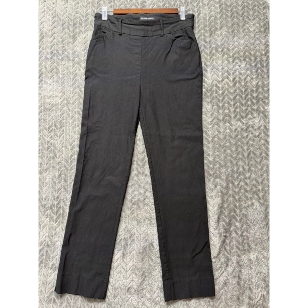 Hilary Radley Womens Straight Leg Pull On Dress Pants Charcoal Gray Small 0428